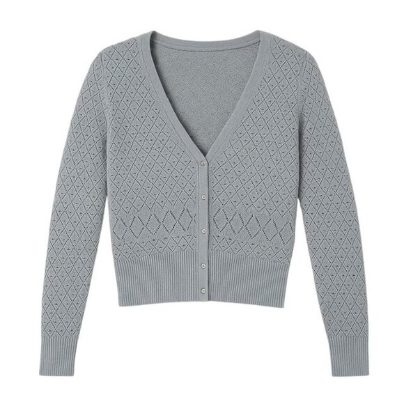 WET SEAL Silver Gray Metallic Diamond Pointelle Sweater - Size Medium - Picture 1 of 5